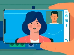 Animated scene from Help Lightning explainer video showing remote support call on smartphone using Merged Reality technology, created for Birmingham, AL-based SaaS platform