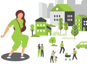 Animated explainer still for Roomia Self Storage featuring diverse characters in a vibrant suburban streetscape, created in Melbourne for 30-second video campaign