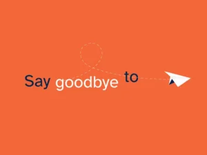 Animated typography still from 6clicks Hailey Assist explainer video featuring paper plane and the phrase ‘Say goodbye to’, created in Melbourne